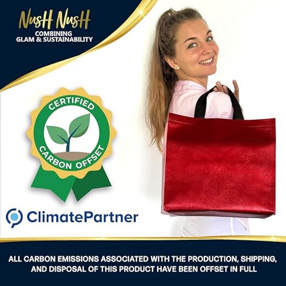 Red Gift Bags Large Size – Set of 12 Shiny Red Reusable Gift Bags With Handles - Picture 2 of 3